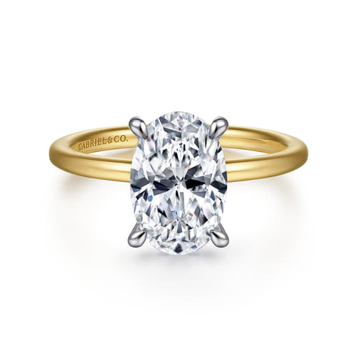 14K White-Yellow Gold Oval Solitaire Diamond Engagement Ring