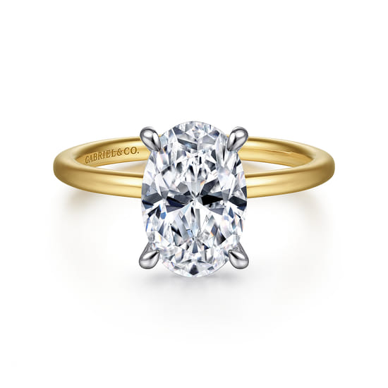 14K White-Yellow Gold Oval Solitaire Diamond Engagement Ring