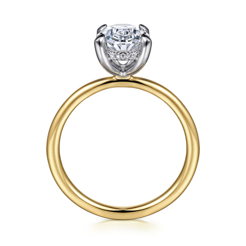 14K White-Yellow Gold Oval Solitaire Diamond Engagement Ring