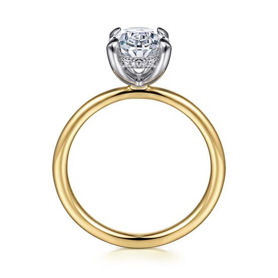 14K White-Yellow Gold Oval Solitaire Diamond Engagement Ring angle 2