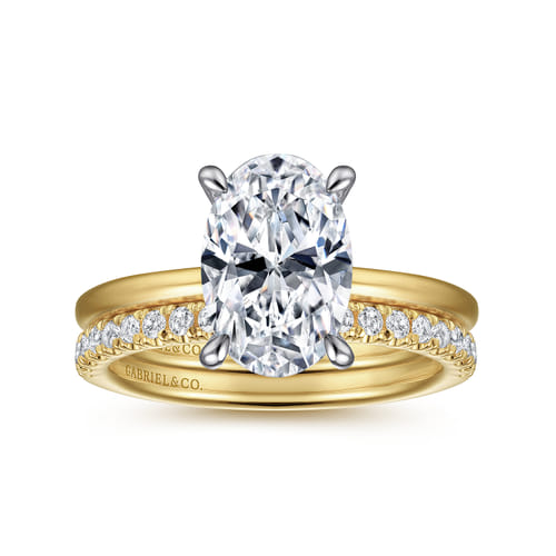 14K White-Yellow Gold Oval Solitaire Diamond Engagement Ring