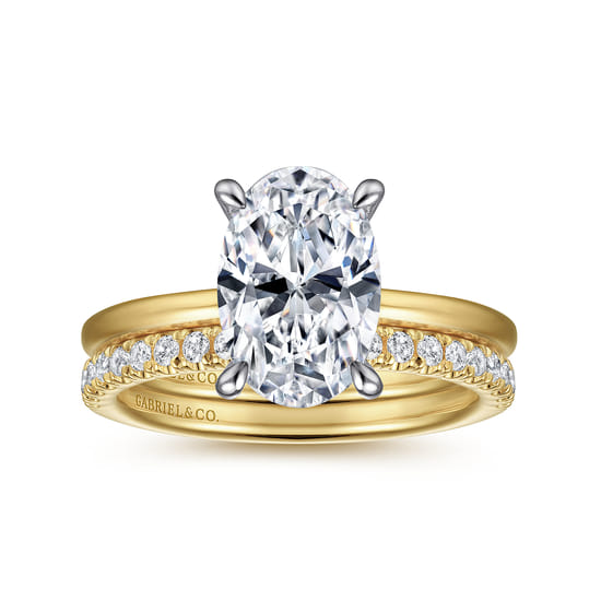 14K White-Yellow Gold Oval Solitaire Diamond Engagement Ring angle 4