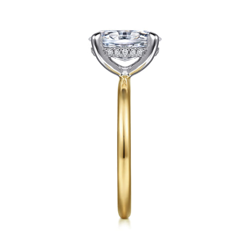 14K White-Yellow Gold Oval Solitaire Diamond Engagement Ring