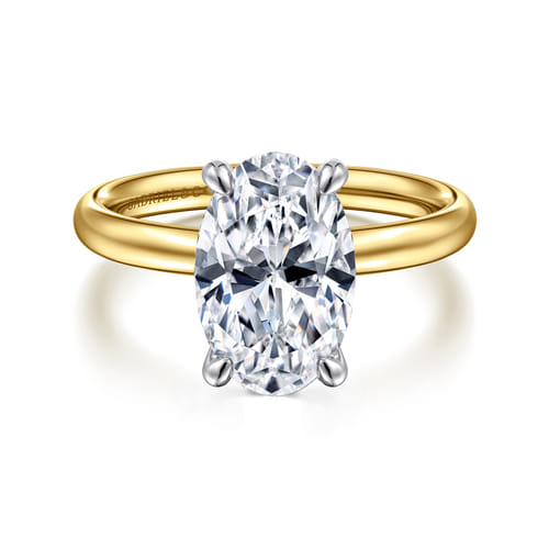 14K White-Yellow Gold Oval Solitaire Diamond Engagement Ring