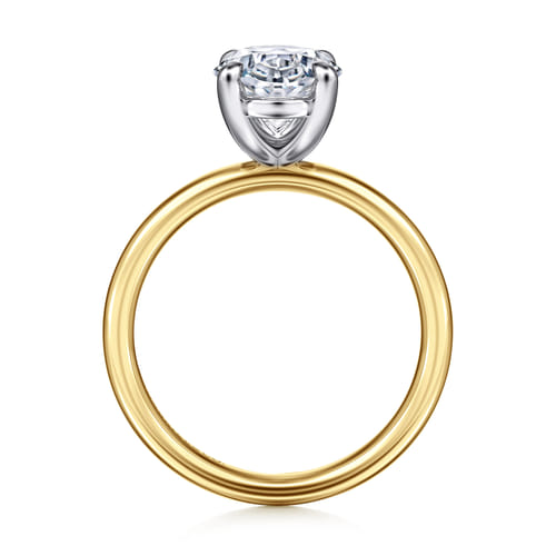 14K White-Yellow Gold Oval Solitaire Diamond Engagement Ring