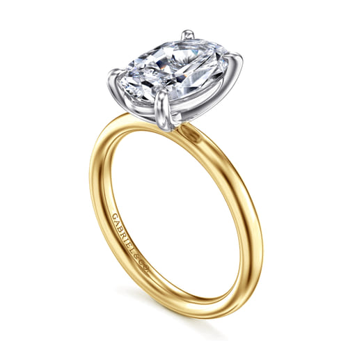 14K White-Yellow Gold Oval Solitaire Diamond Engagement Ring