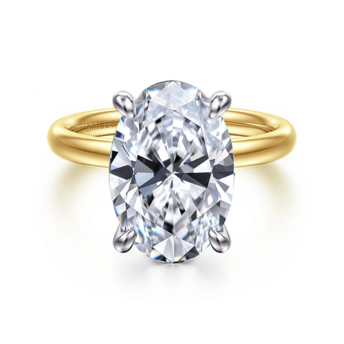 14K White-Yellow Gold Oval Solitaire Diamond Engagement Ring
