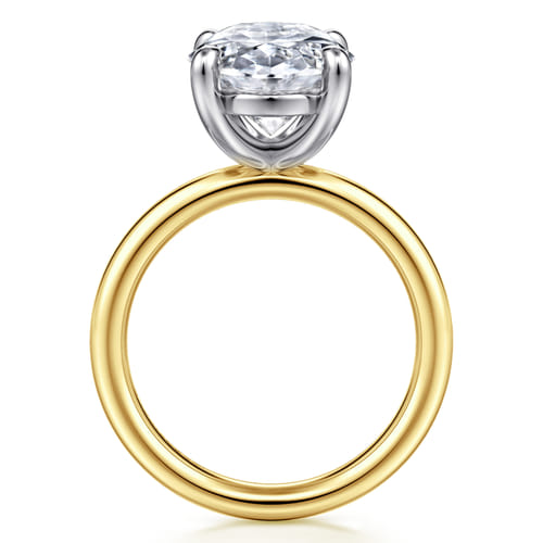 14K White-Yellow Gold Oval Solitaire Diamond Engagement Ring
