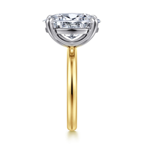 14K White-Yellow Gold Oval Solitaire Diamond Engagement Ring