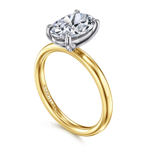 14K White-Yellow Gold Oval Solitaire Diamond Engagement Ring 14K White-Yellow Gold Oval Solitaire Diamond Engagement Ring