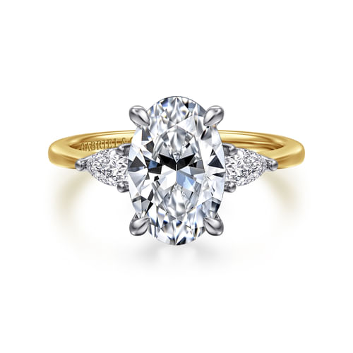 14K White-Yellow Gold Oval Three Stone Diamond Engagement Ring