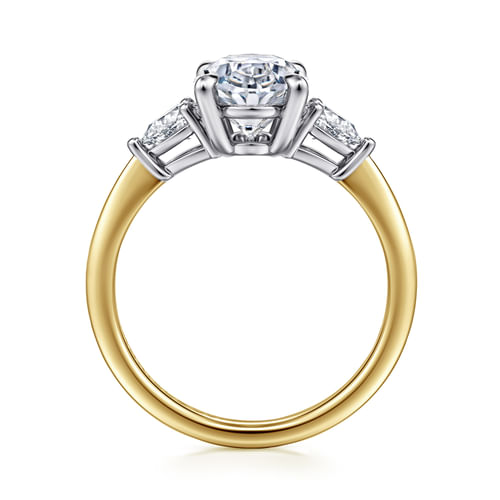 14K White-Yellow Gold Oval Three Stone Diamond Engagement Ring