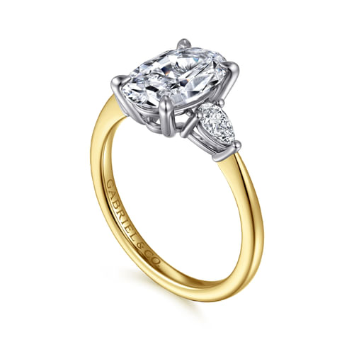 14K White-Yellow Gold Oval Three Stone Diamond Engagement Ring