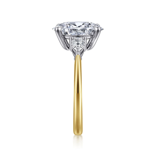 14K White-Yellow Gold Oval Three Stone Diamond Engagement Ring