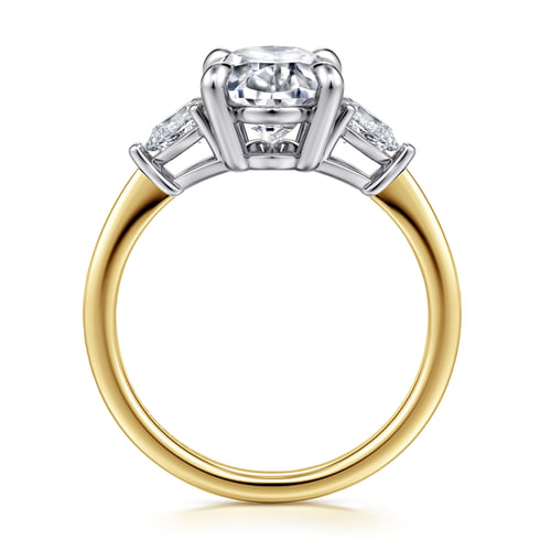 14K White-Yellow Gold Oval Three Stone Diamond Engagement Ring