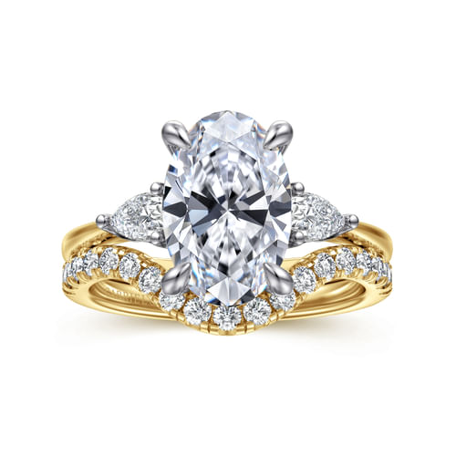 14K White-Yellow Gold Oval Three Stone Diamond Engagement Ring