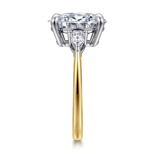 14K White-Yellow Gold Oval Three Stone Diamond Engagement Ring