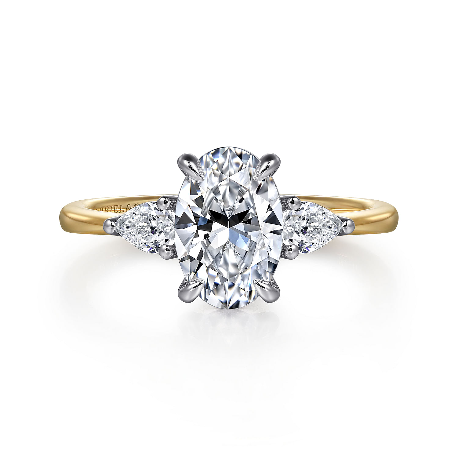 14K White-Yellow Gold Oval Three Stone Diamond Engagement Ring