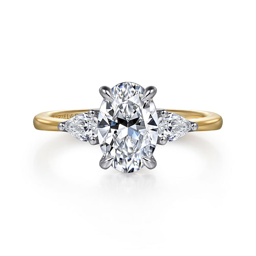 14K White-Yellow Gold Oval Three Stone Diamond Engagement Ring