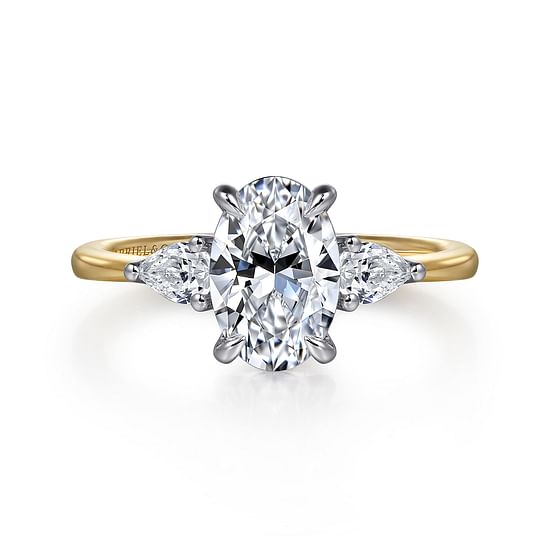Gabriel - 14K White-Yellow Gold Oval Three Stone Diamond Engagement Ring