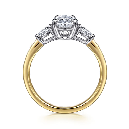 14K White-Yellow Gold Oval Three Stone Diamond Engagement Ring