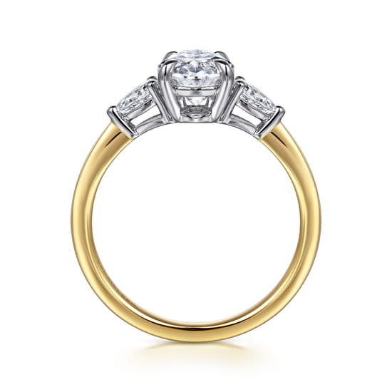 14K White-Yellow Gold Oval Three Stone Diamond Engagement Ring angle 2