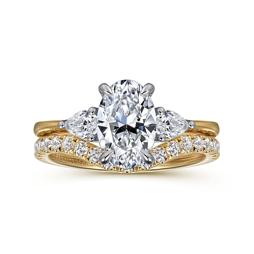 14K White-Yellow Gold Oval Three Stone Diamond Engagement Ring