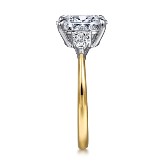 14K White-Yellow Gold Oval Three Stone Diamond Engagement Ring angle 5