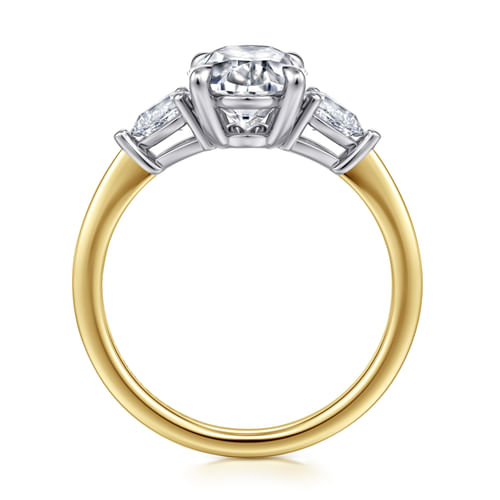 14K White-Yellow Gold Oval Three Stone Diamond Engagement Ring