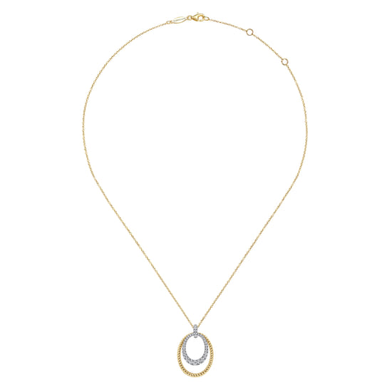 14K White-Yellow Gold Oval Twisted Rope and Pavé Diamond Pendant Necklace angle 2