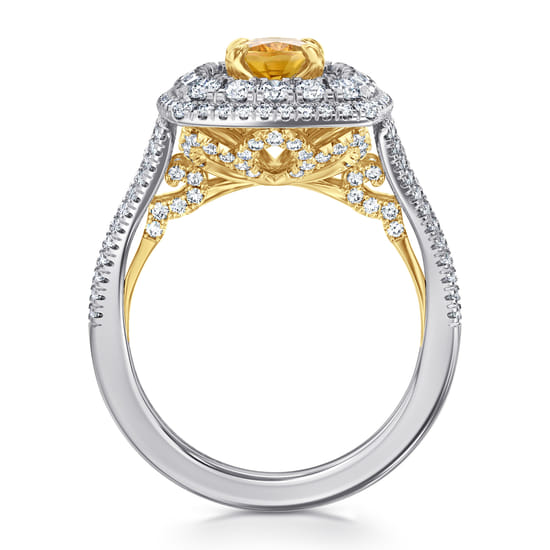 14K White-Yellow Gold Oval Yellow Sapphire and Diamond Triple Halo Engagement Ring angle 2