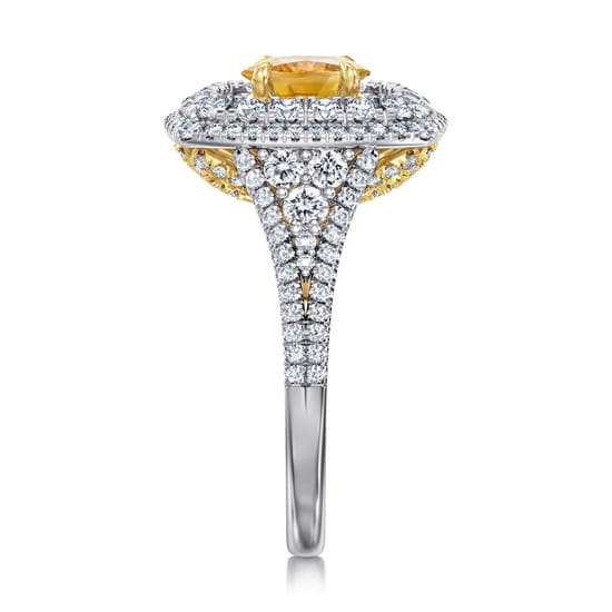 14K White-Yellow Gold Oval Yellow Sapphire and Diamond Triple Halo Engagement Ring angle 5