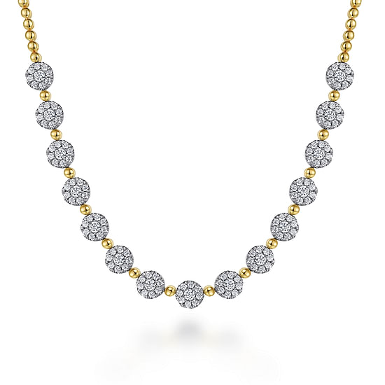 Gabriel - 14K White-Yellow Gold Pavé Diamond Cluster Station Bujukan Necklace