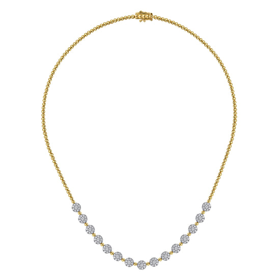 14K White-Yellow Gold Pavé Diamond Cluster Station Bujukan Necklace angle 2