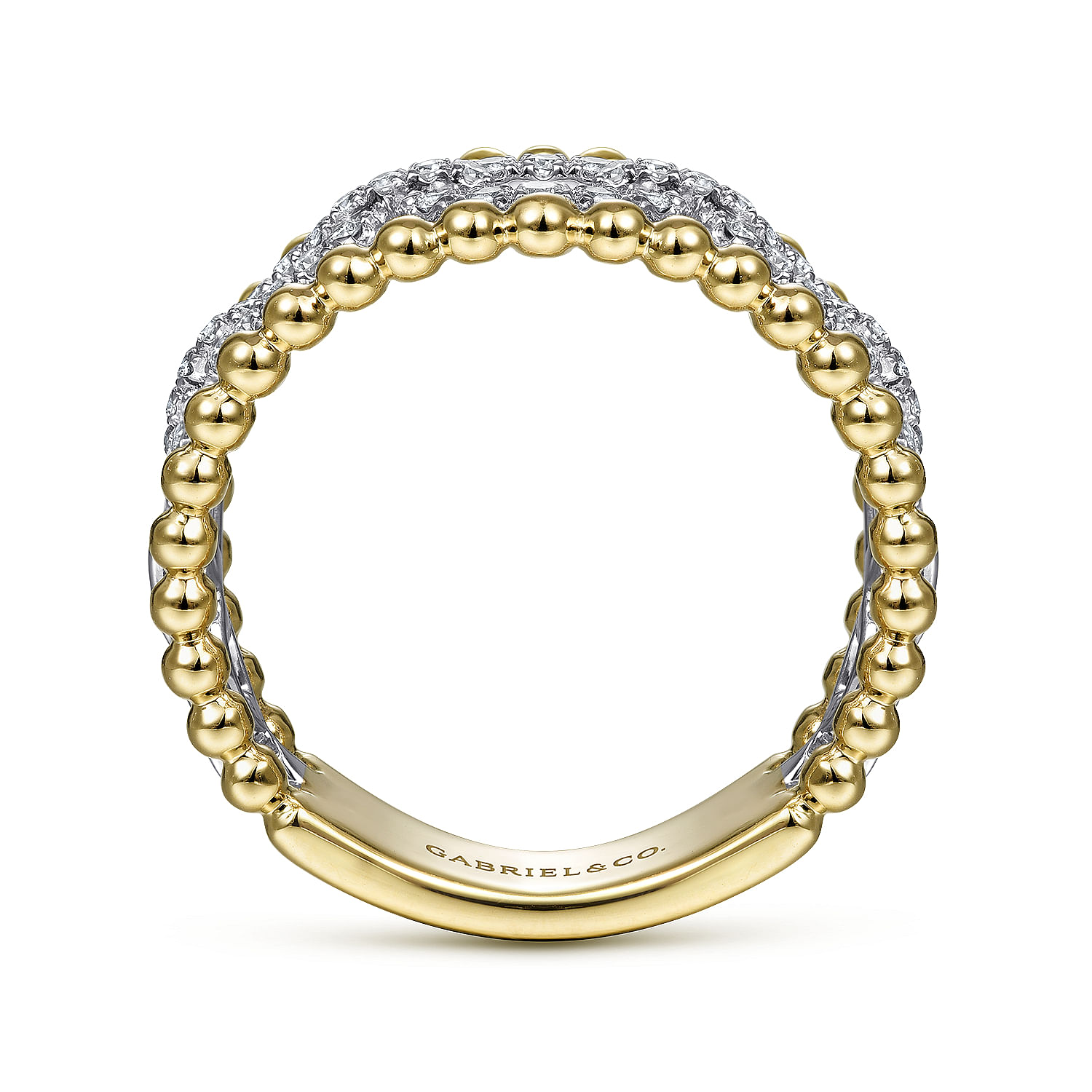 14K White-Yellow Gold Pavé Diamond Link and Bujukan Bead Ring