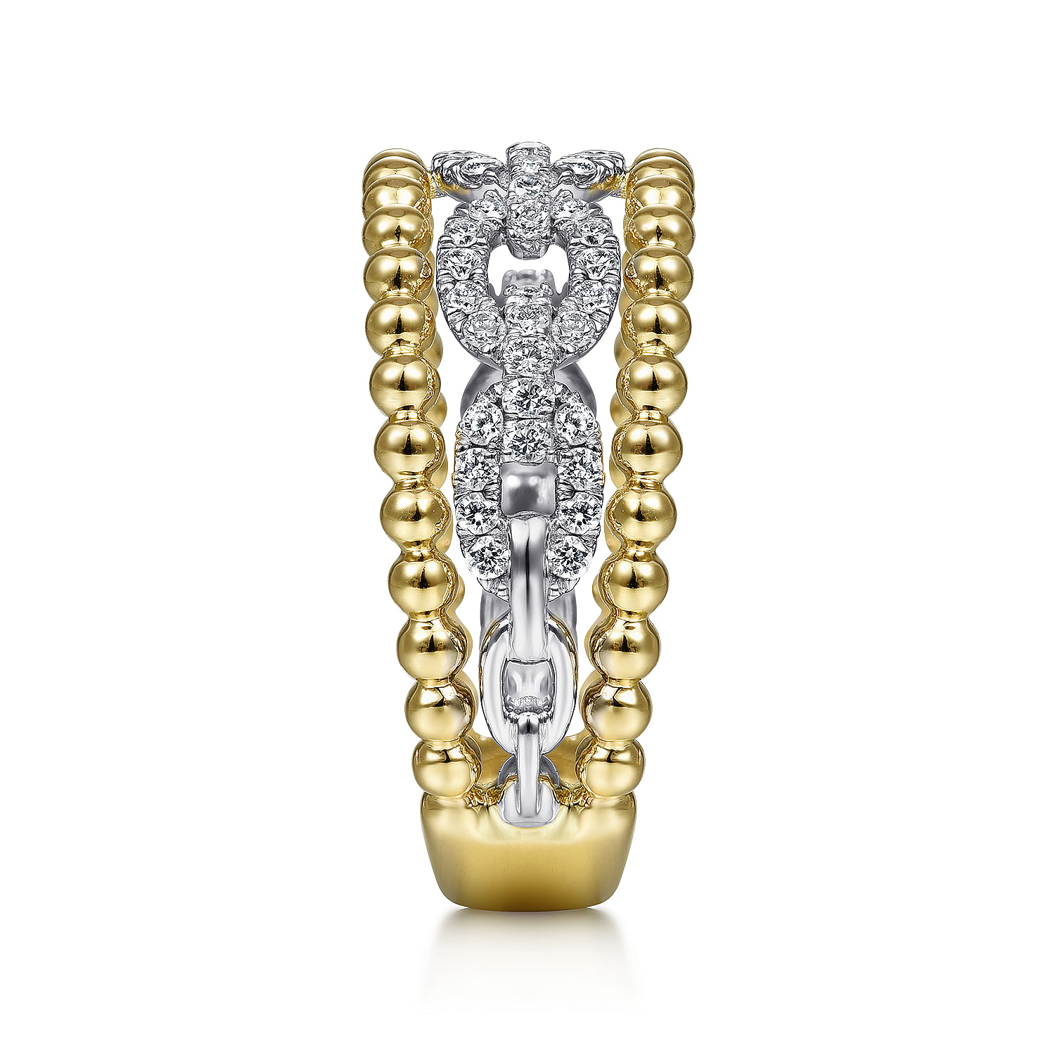 14K White-Yellow Gold Pavé Diamond Link and Bujukan Bead Ring