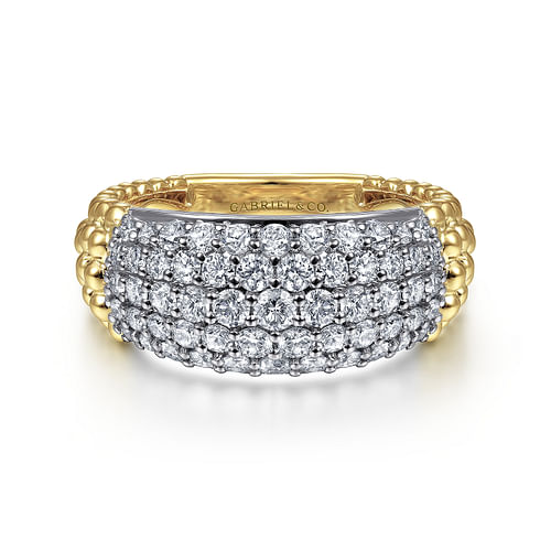 14K White-Yellow Gold Pavé Diamond and Bujukan Bead Wide Band