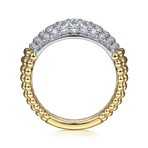 14K White-Yellow Gold Pavé Diamond and Bujukan Bead Wide Band