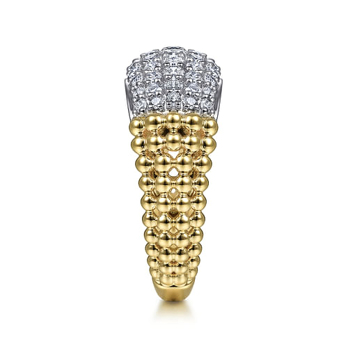 14K White-Yellow Gold Pavé Diamond and Bujukan Bead Wide Band