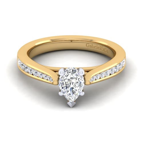 14K White-Yellow Gold Pear Shape Diamond Channel Set Engagement Ring 14K White-Yellow Gold Pear Shape Diamond Channel Set Engagement Ring