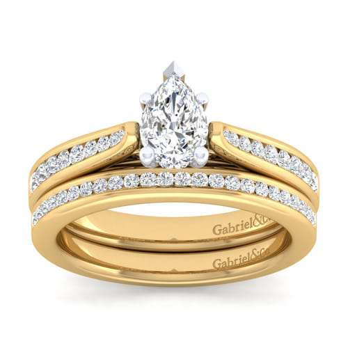 14K White-Yellow Gold Pear Shape Diamond Channel Set Engagement Ring 14K White-Yellow Gold Pear Shape Diamond Channel Set Engagement Ring