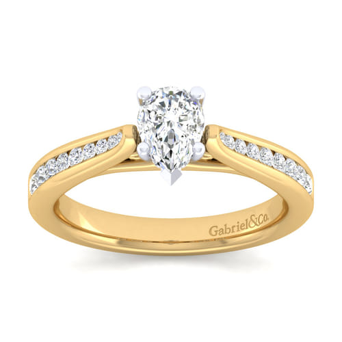 14K White-Yellow Gold Pear Shape Diamond Channel Set Engagement Ring 14K White-Yellow Gold Pear Shape Diamond Channel Set Engagement Ring
