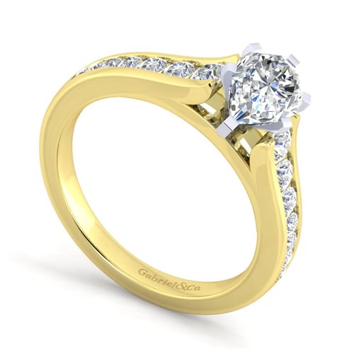 14K White-Yellow Gold Pear Shape Diamond Channel Set Engagement Ring