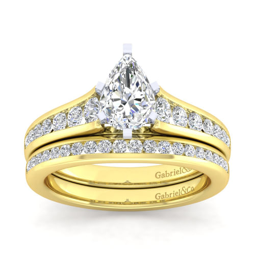 14K White-Yellow Gold Pear Shape Diamond Channel Set Engagement Ring