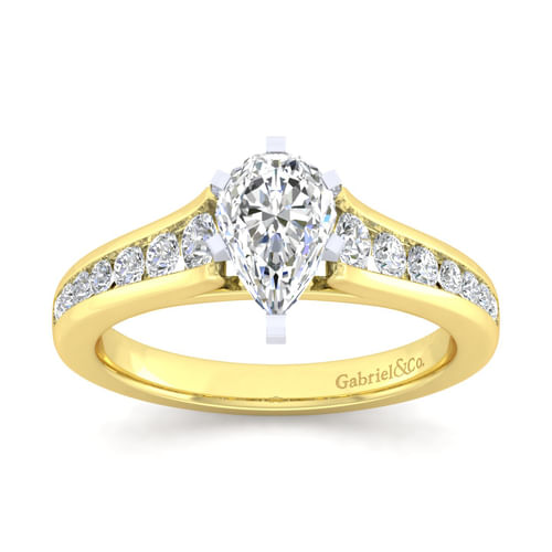 14K White-Yellow Gold Pear Shape Diamond Channel Set Engagement Ring