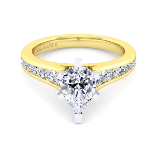 14K White-Yellow Gold Pear Shape Diamond Channel Set Engagement Ring