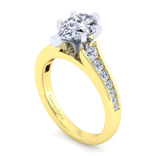 14K White-Yellow Gold Pear Shape Diamond Channel Set Engagement Ring