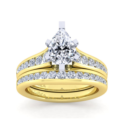 14K White-Yellow Gold Pear Shape Diamond Channel Set Engagement Ring