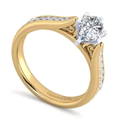 14K White-Yellow Gold Pear Shape Diamond Channel Set Engagement Ring