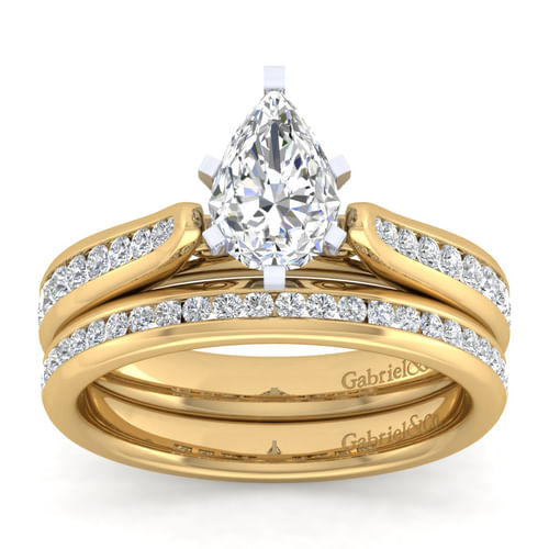 14K White-Yellow Gold Pear Shape Diamond Channel Set Engagement Ring